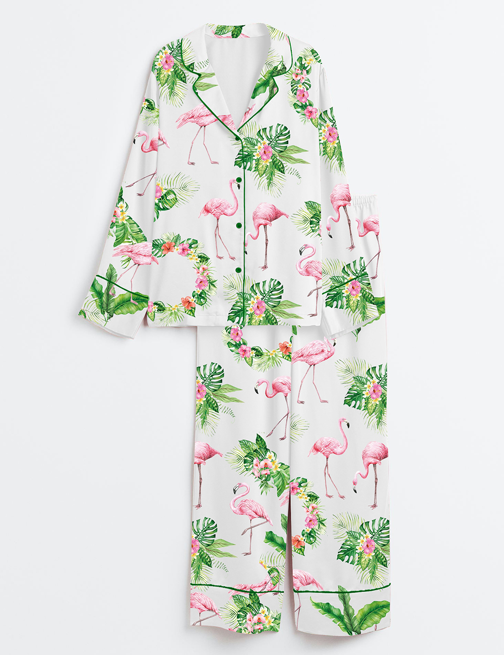 Women's Pink Flamingo Long Sleeve Satin Pajama Set