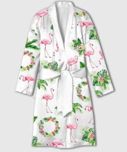 Women's Pink Flamingo Satin Bathrobe
