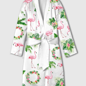 Women's Pink Flamingo Satin Bathrobe