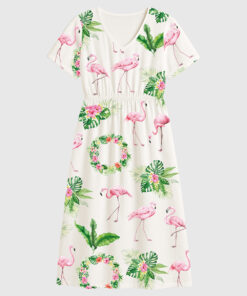 Women's Pink Flamingo Short Sleeve Dress