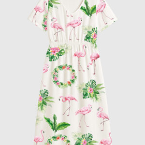 Women's Pink Flamingo Short Sleeve Dress