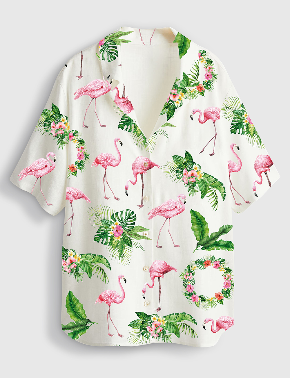 Womenâ€™s Pink Flamingo Short Sleeve Linen Blend Hawaiian Shirt