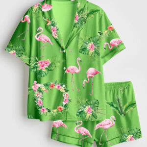 Alternative view of Women's Pink Flamingo Summer Beach Bachelorette Pajamas Set