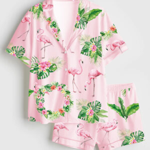 Women's Pink Flamingo Summer Beach Bachelorette Pajamas Set