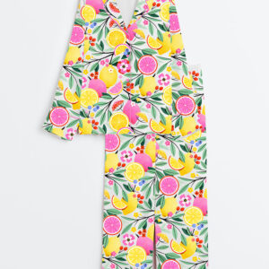 Women's Pink Lemonade Floral Long Sleeve Satin Pajamas Set