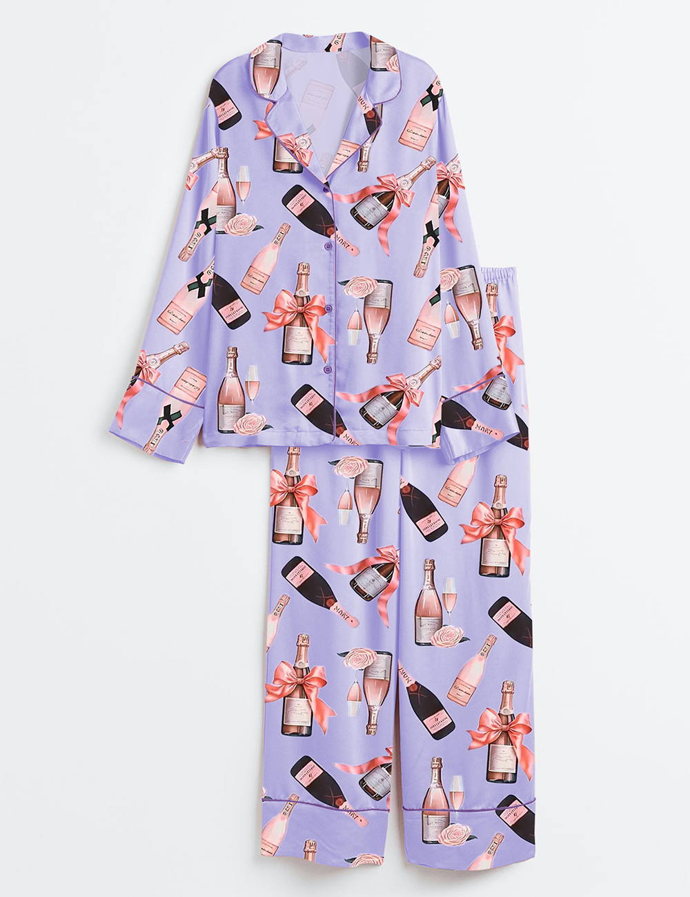 Womenâ€™s Pink Rose Champagne Long Sleeve Satin Pajama Set