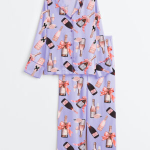 Women's Pink Rose Champagne Long Sleeve Satin Pajama Set