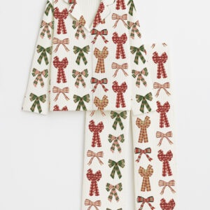 Women's Plaid Christmas Bows Long Sleeve Cotton Waffle Pajamas Set