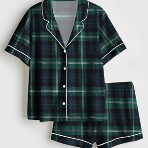 Women's Plaid Print Short Sleeve Pajama Set