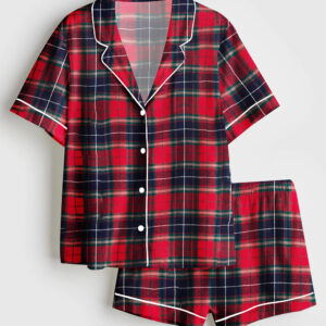 Women's Plaid Print Short Sleeve Pajama Set