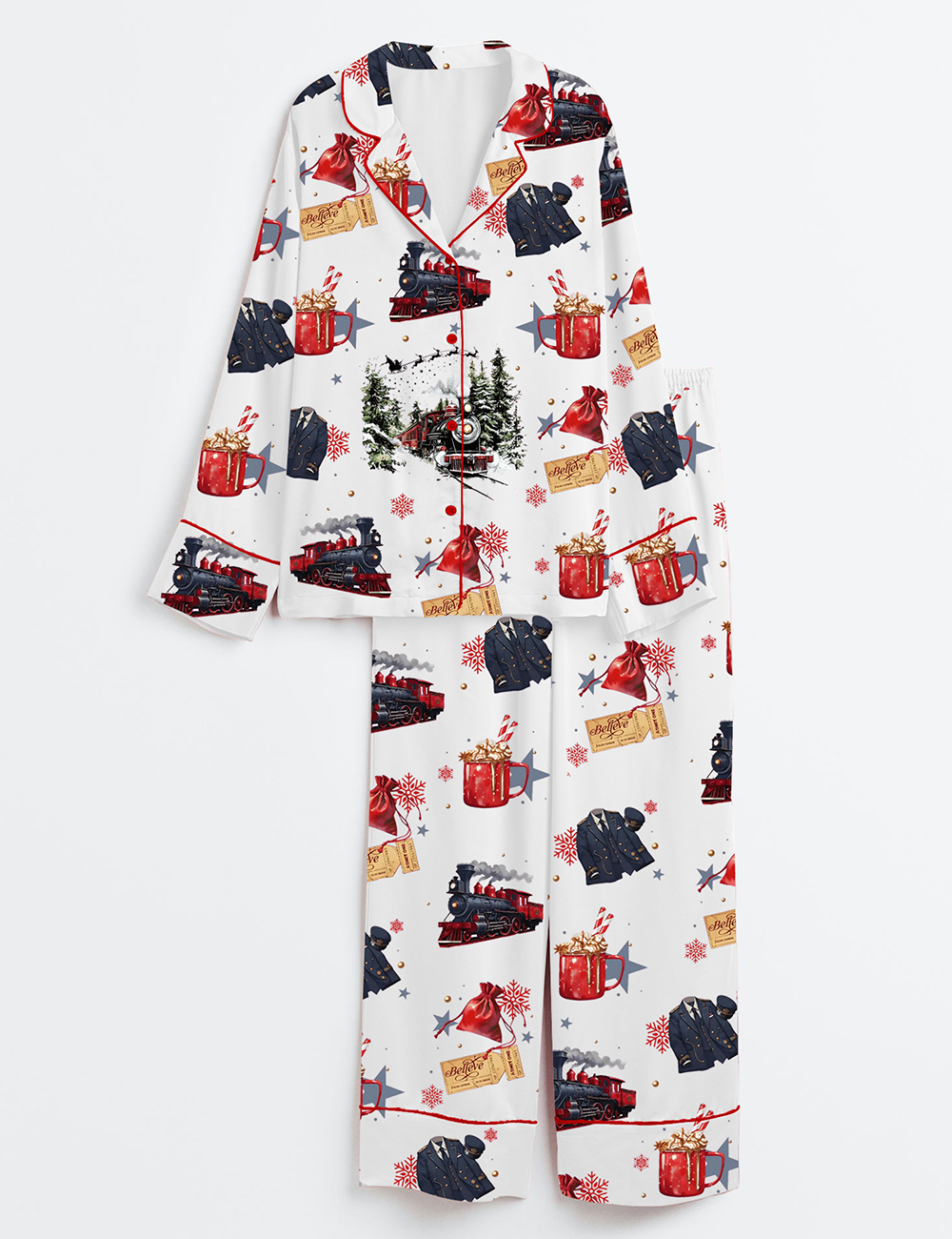 Womenâ€™s Polar Express Believe Movie Retro 90s Nostalgia Christmas Movies Long Sleeve Satin Pajama Set