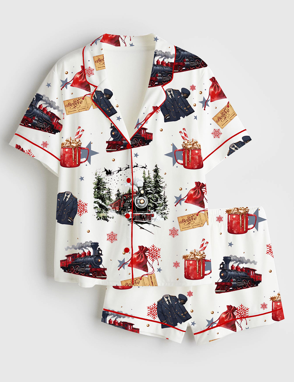 Womenâ€™s Polar Express Believe Movie Retro 90s Nostalgia Christmas Movies Short Sleeve Satin Pajama Set