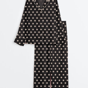 Womenâ€™s Polka Dot Print Long Sleeve Satin Pajama Set