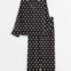 Women's Polka Dot Print Long Sleeve Satin Pajamas Set