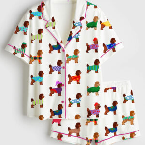 Women's Poodle Lover Short Sleeve Satin Pajama Set