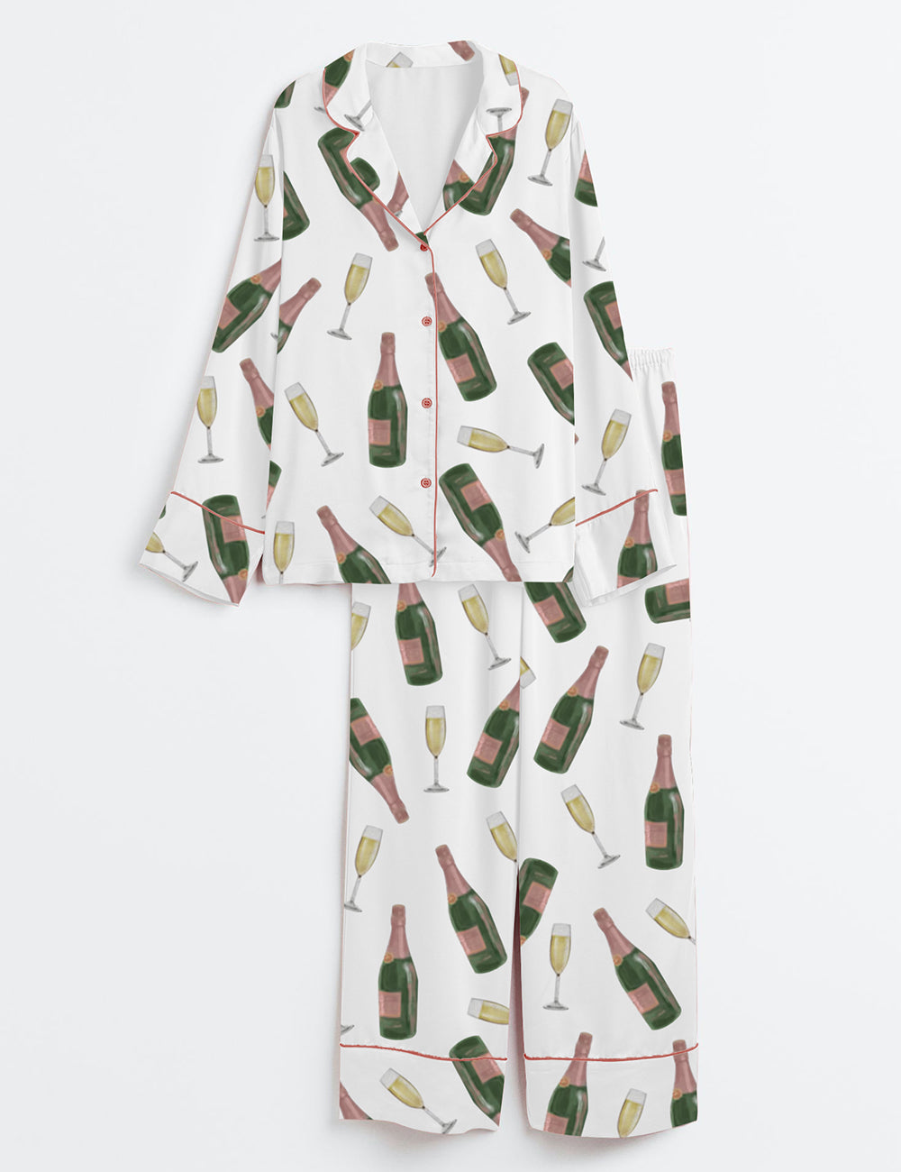 Women's Pop The Bubbly Champagne Long Sleeve Satin Pajama Set