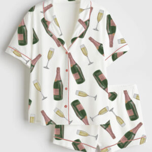Women's Pop The Bubbly Champagne Short Sleeve Satin Pajama Set