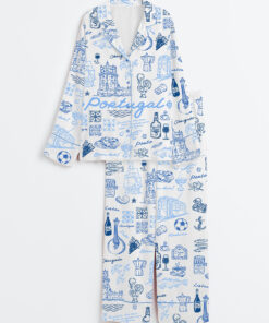 Women's Portugal Whimsical Style Illustration Long Sleeve Satin Pajama Set