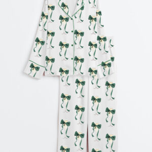 Women's Preppy Christmas Holiday Cocktail Prosecco Party Long Sleeve Satin Pajamas Set