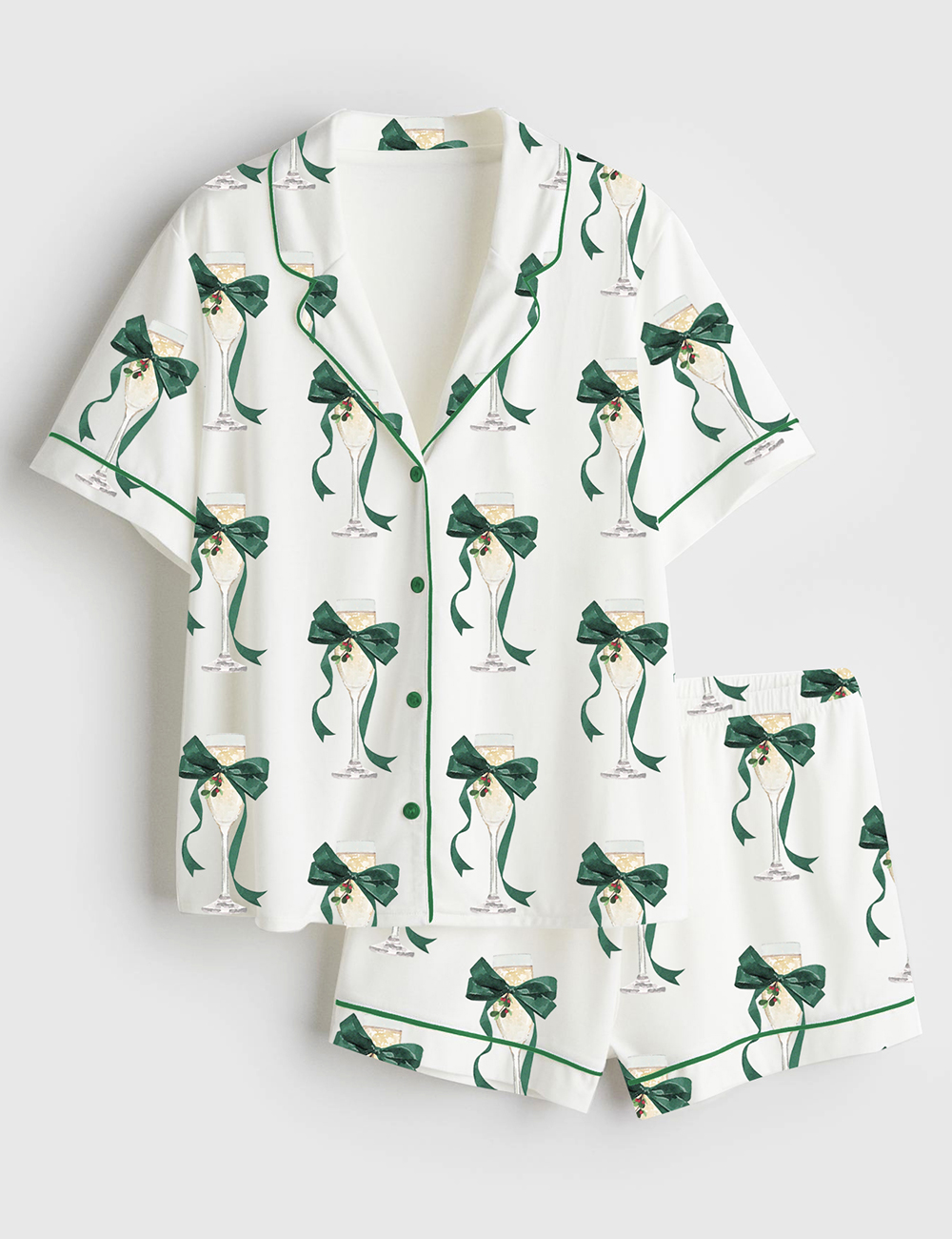 Women’s Preppy Christmas Holiday Cocktail Prosecco Party Short Sleeve Satin Pajama Set