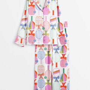 Womenâ€™s Preppy Pickle Paddle Pickleball Long Sleeve Satin Pajama Set