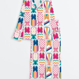 Womenâ€™s Preppy Pickle Paddle Pickleball Long Sleeve Satin Pajama Set