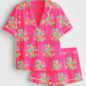 Women's Preppy Starfish Coquette Summer Vibes Beach Short Sleeve Satin Pajama Set