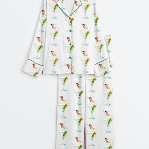 Womenâ€™s Pretty Girl Jumps Into Martini Cocktail Long Sleeve Satin Pajama Set