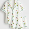 Women's Pretty Girl Jumps Into Martini Cocktail Short Sleeve Satin Pajama Set
