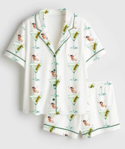 Women's Pretty Girl Jumps Into Martini Cocktail Short Sleeve Satin Pajama Set