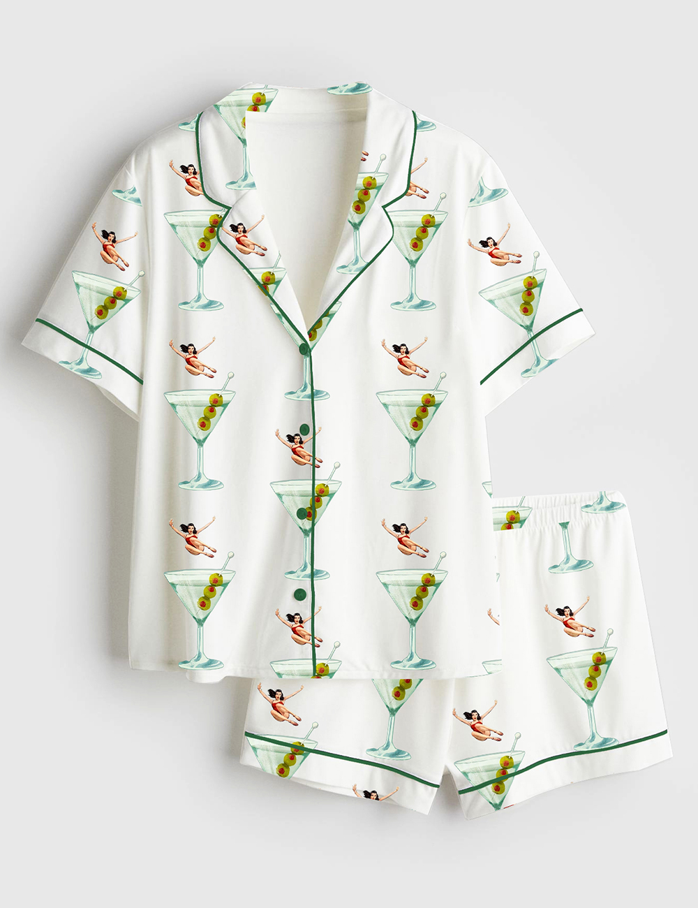 Womenâ€™s Pretty Girl Jumps Into Martini Cocktail Short Sleeve Satin Pajama Set