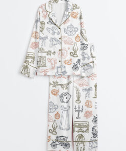 Women's Pride & Prejudice Jane Austen Inspired Bridgerton Long Sleeve Satin Pajama Set