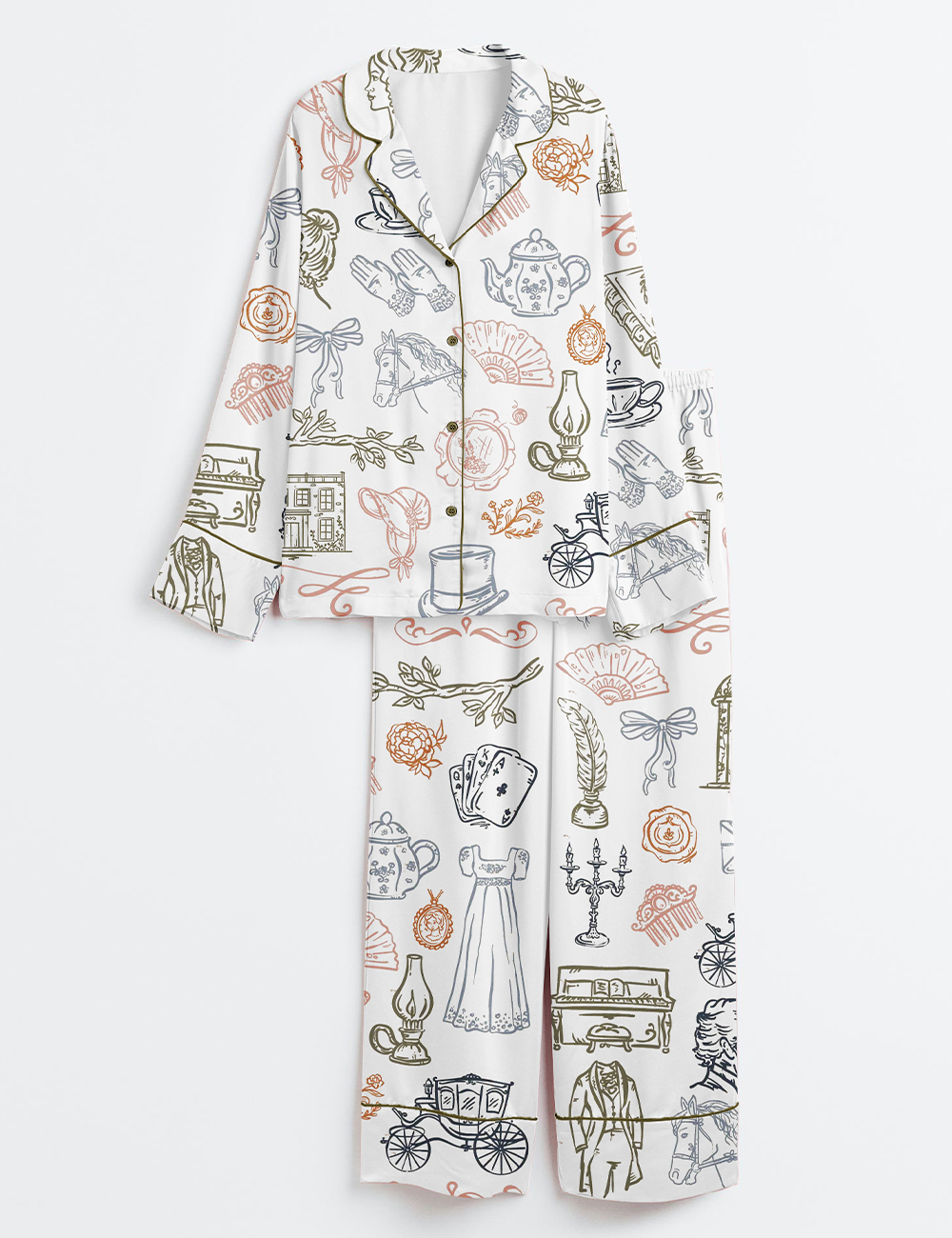 Womenâ€™s Pride & Prejudice Jane Austen Inspired Bridgerton Long Sleeve Satin Pajama Set