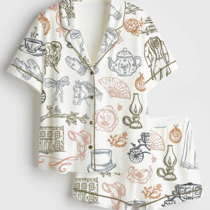 Womenâ€™s Pride & Prejudice Jane Austen Inspired Bridgerton Short Sleeve Satin Pajama Set