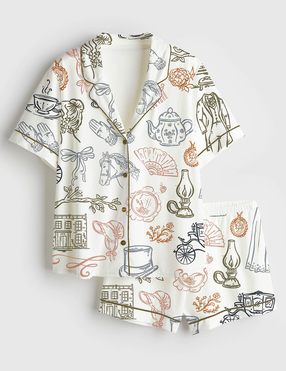 Womenâ€™s Pride & Prejudice Jane Austen Inspired Bridgerton Short Sleeve Satin Pajama Set