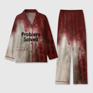 Women's Problem Solved Bloody Horror Halloween Long Sleeve Pocket Cotton Pajama Set