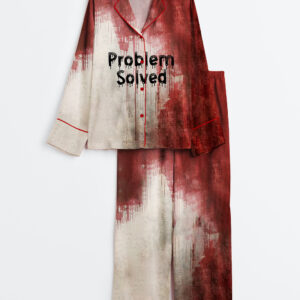 Women's Problem Solved Bloody Horror Halloween Long Sleeve Satin Pajama Set