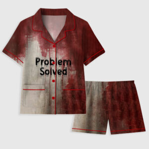 Women's Problem Solved Bloody Horror Halloween Short Sleeve Pocket Cotton Pajama Set