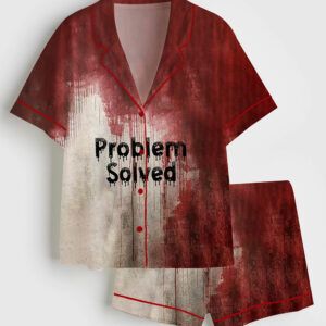 Women's Problem Solved Bloody Horror Halloween Short Sleeve Satin Pajama Set