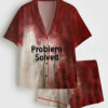 Womenâ€™s Problem Solved Bloody Horror Halloween Short Sleeve Satin Pajama Set