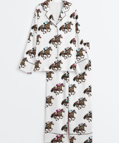 Women's Race Horses Kentucky Derby Western Long Sleeve Satin Pajama Set