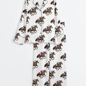 Women's Race Horses Kentucky Derby Western Long Sleeve Satin Pajamas Set