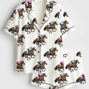Women's Race Horses Kentucky Derby Western Short Sleeve Satin Pajama Set