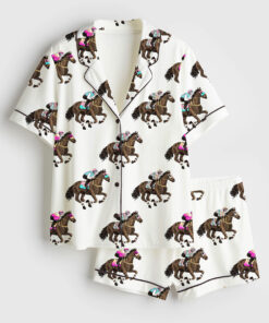 Women's Race Horses Kentucky Derby Western Short Sleeve Satin Pajama Set