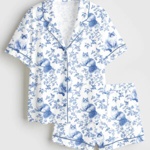 Womenâ€™s Ragdoll Cat Short Sleeve Satin Pajama Set