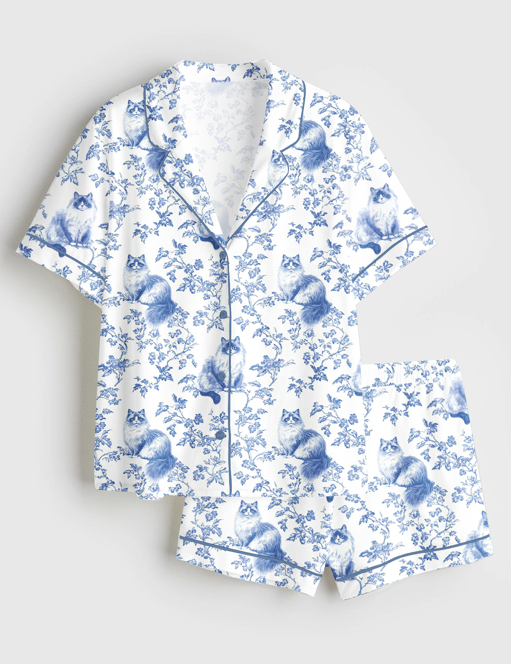 Womenâ€™s Ragdoll Cat Short Sleeve Satin Pajama Set