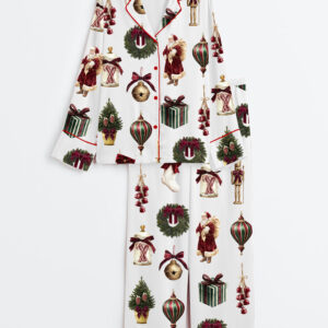 Womenâ€™s Red Christmas Long Sleeve Silky Satin Pajama Set