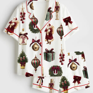 Womenâ€™s Red Christmas Short Sleeve Silky Satin Pajama Set