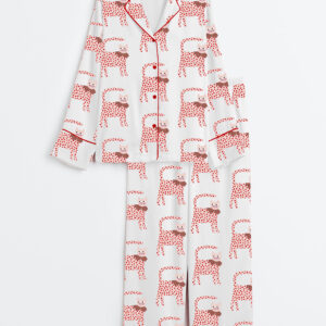 Women's Red Polka Dots Cat Long Sleeve Satin Pajamas Set