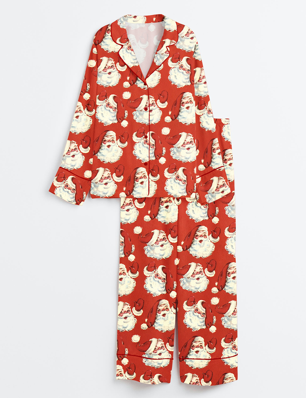 Womenâ€™s Red Santa Claus Christmas Long Sleeve Satin Pajama Set